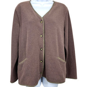 LL Bean Textured V-Neck Button Front Cotton Jacket Plum - L